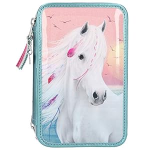 Depesche 11437 Miss Melody – Gefüllte 3-fach Federtasche mit traumhaftem Pferde-Motiv, türkise Federmappe ca. 7,5 x 13 x…