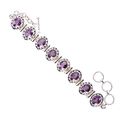 Pulsera de plata de ley 925 con bisel de amatista natural y cierre de palanca