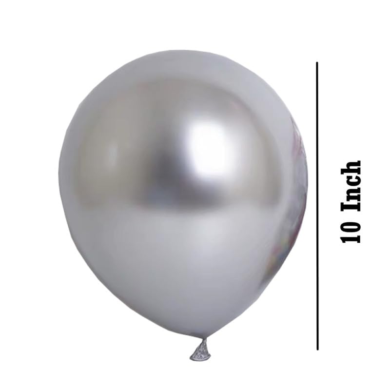 Image of Chrome Metallic Balloons Silver 100 pcs Glossy Latex Balloon for Birthday Decoration Kit Wedding, Anniversary Floral Garland 10 Inch Helium Supported