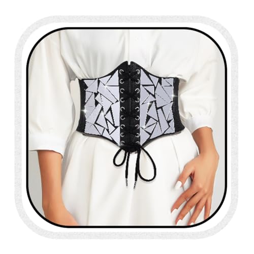 Asooll Punk Black Leather Corset Belt Sequin Lace Up Waist Belts Party Club Dress Belt for Women and Girls