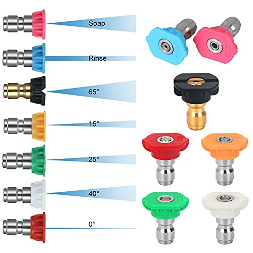 CHDUYUHMAOY 7 Pack Pressure Washer Spray Nozzle Tips Multiple Degrees, 14Inch Quick Connect, 2.5 GPM, Rated Up to 4500 PSI