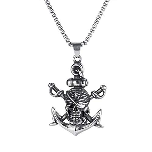 Mayiahey Gothic Pirate Skull Pendant Necklace For Men, Stainless Steel Pirate Anchor Necklace Nautical Anchor Crossed Sword Necklace For Boys #TOP4