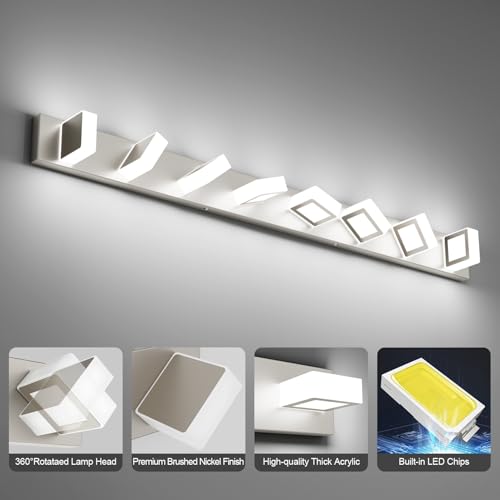 Image of Ralbay 8-Light Brushed Nickel Bathroom Vanity Lights Metal Acrylic LED Modern Bathroom Wall Lighting Fixtures Over Mirror