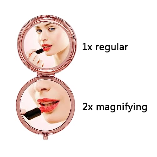Liujiami 6.5CM Compact Mirror Small Handheld Mirror Portable Double Sided Magnifying Makeup Mirrors Purse Handbag Pocket Mirror Folding Travel Cosmetic Mirror for Women Pink - Image 3