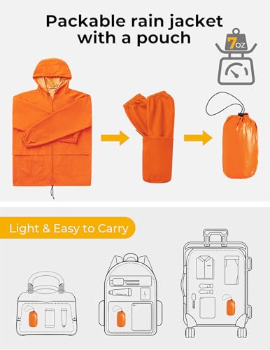 Image of COOFANDY Mens Packable Rain Jacket Lightweight Waterproof Raincoat with Hood Outdoor Rain Gear Travel Hiking Cycling