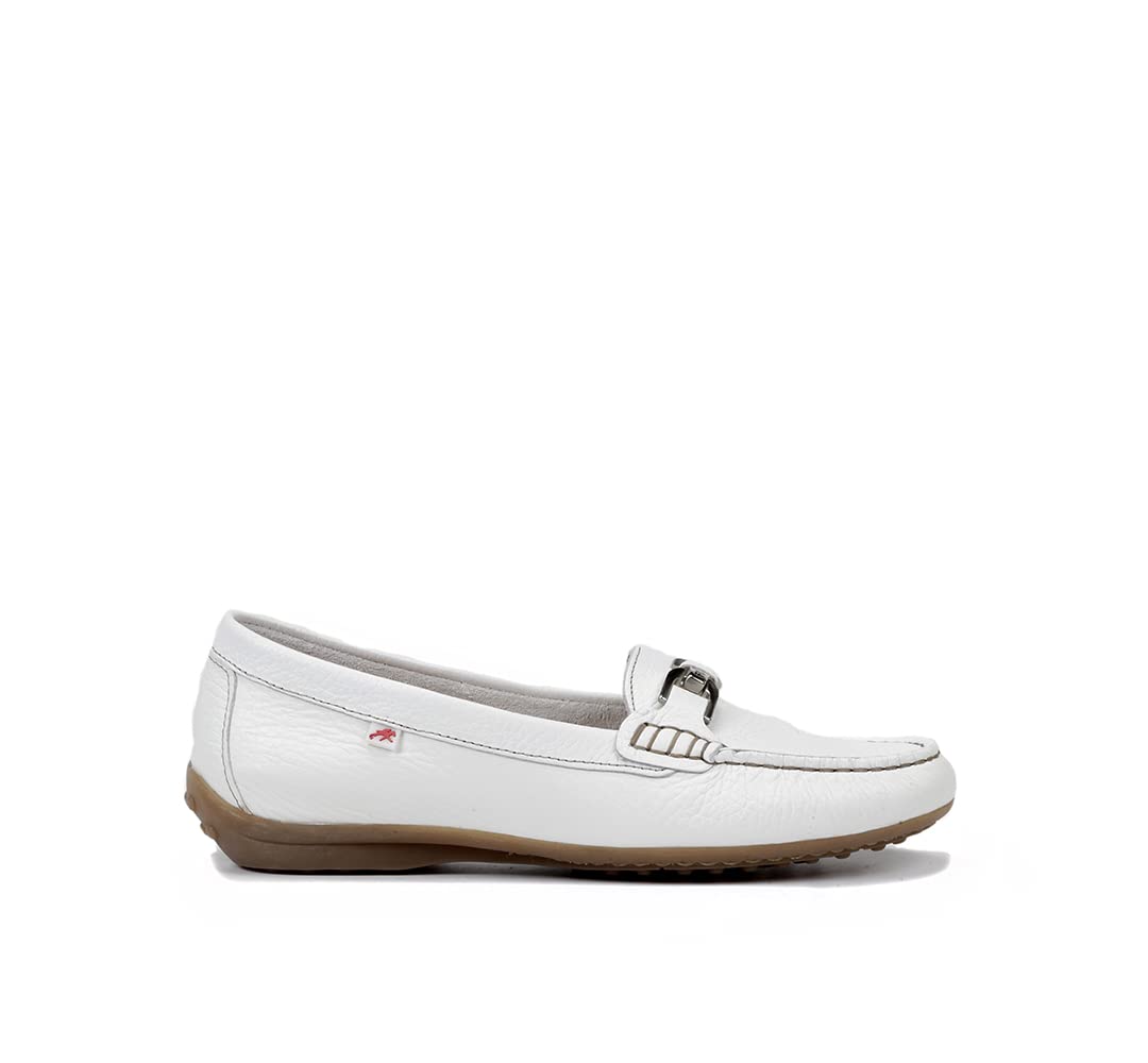 Fluchos - Mocasín de Mujer - Modelo Bruni - Zapato de Piel - Cierre con Mocasín - Suela de Goma - Color Blanco - Distintos Colores y Tallas