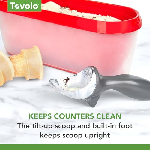 Image of Tovolo Ice Cream Scoop Charcoal Gray Dishwasher Safe Heavy Duty Ice Cream Scooper with Elevated Tilt Up Design, Heat Retaining Ice Cream Scoops with Non Slip Handle for Cookie Dough, Gelato, Sorbet
