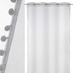 Visillo Pompones LOLAhome Visillo Pompones Blanco de poliéster de 140x260 cm