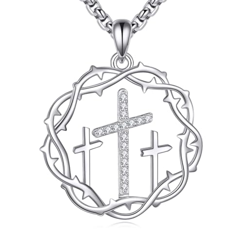 Chaîne avec couronne d'épines en argent 925, un pendentif croix d'exception