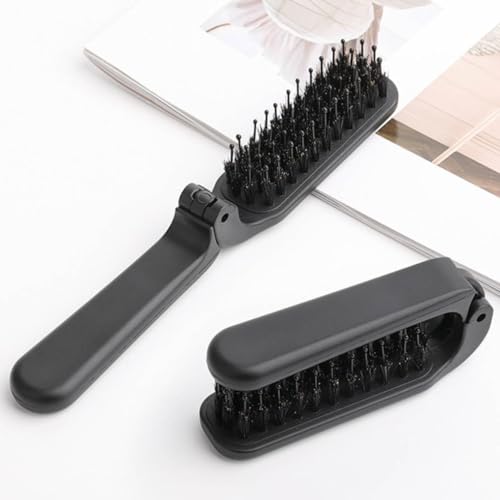 ヘアブラシ 天然豚毛 【180°折りたたみ式】艶々髪 静電気防止 櫛 頭皮 携帯用ブラシ 髪質 つやサラ美髪 ABS メンズ/レディース/こども 男女兼用 すべての髪質に合う ブラック (S, 本, 1)