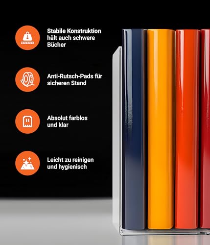EH Design Acryl Buchstütze – 2 Stück - Transparente & rutschfeste Buchstützen – 7X bruchfester als Glas – Unsichtbare, rutschfeste Buchhalter für Zuhause & Büro – Made in DE