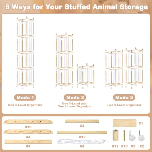 Image of Stuffed Animal Storage, Wood Stuffed Animal Zoo Storage with Brake Wheels, Large Capacity Stuffed Animal Holder, Perfect for Nursery Playroom Kidroom Bedroom