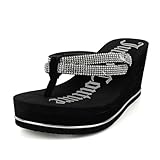 Juicy Couture Wedge Platform Flip Flop – Stylish Thong Sandal, High-Fashion Elevated Slide for Beach, Pool & Casual Wear-Unwind-Black,Size 8