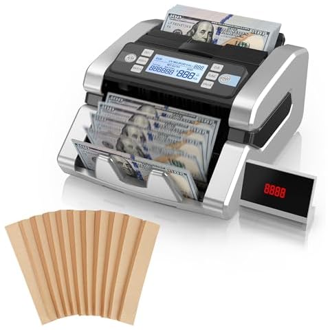 PONNOR Currency Counter Money Counting Machine with Cash Bands for Bills Cover