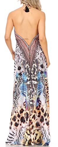 Image of Sakkas Lizi Womens Maxi High-Low Halter Handkerchief Long Dress Beach Party