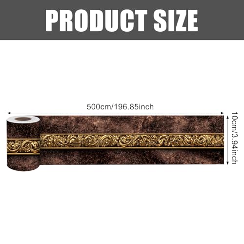 Image of Nuxovilar Vintage Gold Ornate Peel Stick Wall Border PVC 3.94x16.4' | Wall Trim, Molding Decal, Peel Stick Border, Adhesive Frame, for Bedroom, Kitchen, Living Room (Vintage Gold)