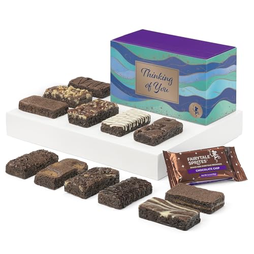 Fairytale Brownies Thinking of You Sprite Dozen Individually Wrapped Gourmet Chocolate Food Gift Basket for Sympathy Good Luck or All-Occasion - 3 Inch x 1.5 Inch Snack-Size Brownies - 12 Pieces - Item HT212