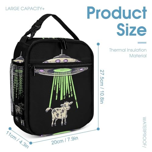 Printed Spaceships And Cows Backpack Shoulder Bags Lunch Bag Pencil Case Box 3 Set Daypack Cute4