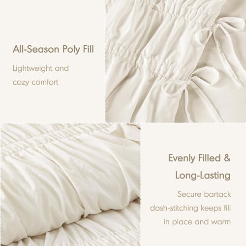 Image of Intelligent Design Ruched Shabby Chic Ivory Queen Comforter Set, 3pc