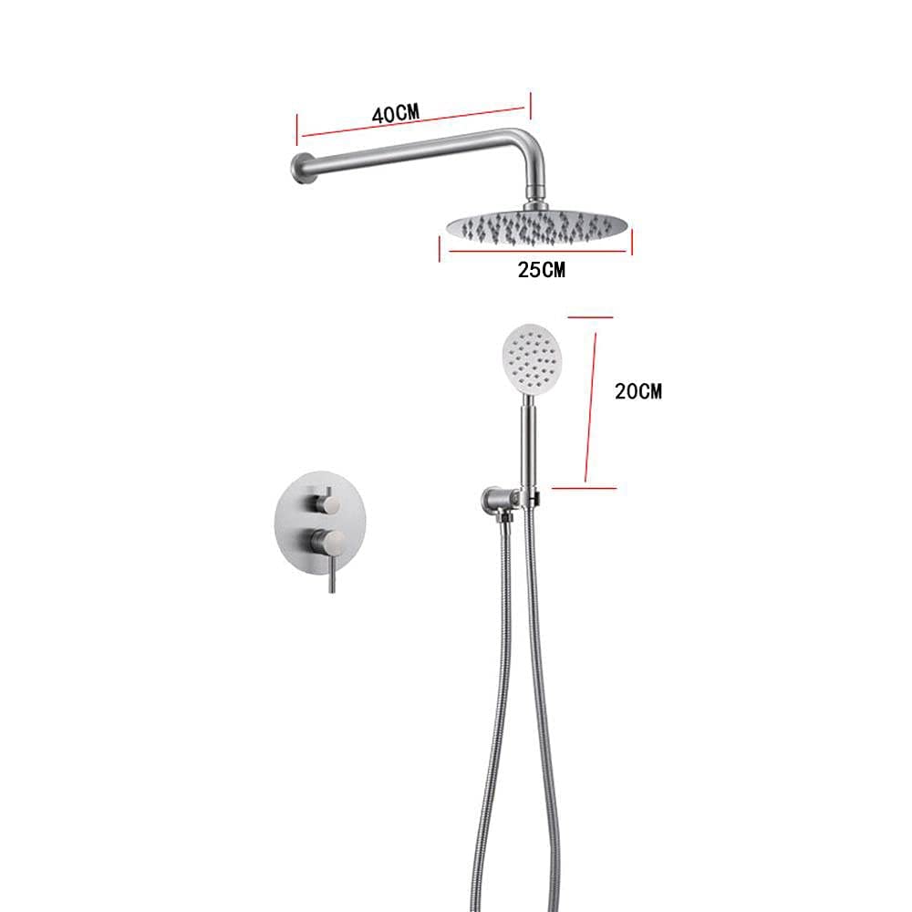 System prysznicowy z termostatem, podtynkowa, bateria prysznicowa, szczotkowany system natryskowy, ukryty zestaw prysznicowy, stal nierdzewna, chrom, 250 mm