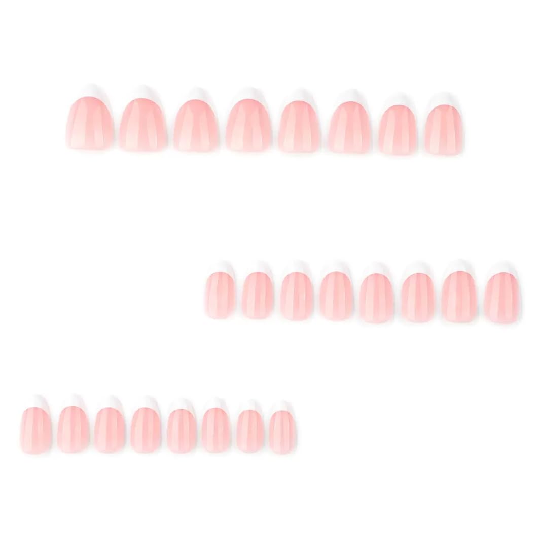 French False Nails, Short Oval French White Pointed False NailSet, Nude Pink False Nails Short Style - Image 3