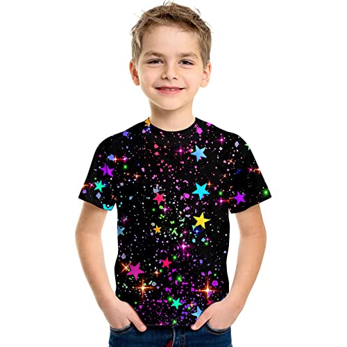 Mjjsk Camiseta 3D para niños y niñas, cuello redondo, manga corta, gráfica, camiseta de verano, transpirable, ligera, suave, casual, uso diario, Y6-1-negro, 10-12 años