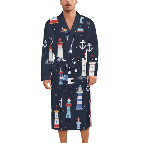 Colorful Lighthous Soft Robe Long Sleeve Bathrobes V Neck Sleepwear Spa Robes with Belt Men Woman