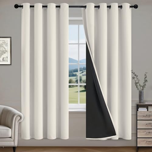 Image of COSVIYA 100% Cream Blackout Curtains for Living Room 72 Inches Length