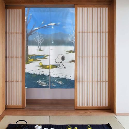 のれん 暖簾 スヌーピー かわいい 漫画 遮光 カーテン ロング おしゃれ 和風 目隠し 湯のれん 間仕切り リビング 玄関 キッチン 日除け 洗える 86cm×143cm 人気 アニメ
