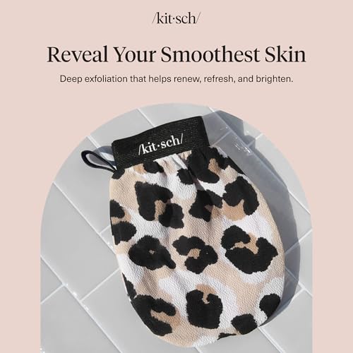 Kitsch Peelinghandschuh – Exfoliating Glove & Koreanischer Peeling Handschuh für Dusche & Bad | Körperpeeling, Abgestorbene Hautzellen Entfernen | Glatte Haut – 1 Stück, Leopard