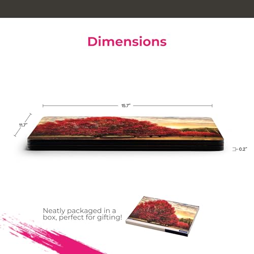 Pimpernel Crimson Trees Set of 4 Placemat Set – (15.7" x 11.7") Cork-Backed Boards with Lacquer Finish, Heat & Stain Resistant Surface, Decorative Dining, Kitchen & Coffee Accessories