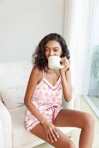 Image of Ekouaer Pajamas for Women Set Silk Satin Pjs Sexy Lingerie Sleepwear Cami Shorts Set Summer Nightwear S-XXL