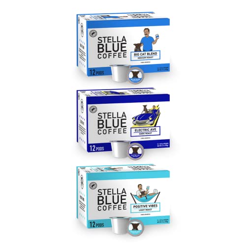 STELLA BLUE Sampler | 3 Pack Single Serve Coffee Pods (12 count each) | 100% Arabica Coffee | Ethically & Sustainably Sourced From Central America