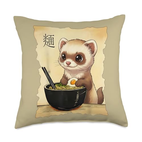 Ferret Ramen Japanese Kawaii Anime Ferret Throw Pillow