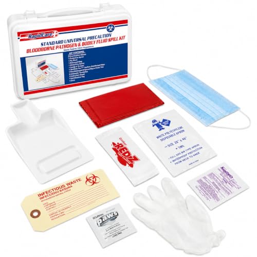 Image of Rapid Care Standard Bloodborne Pathogen & Bodily Fluid Spill Clean Up Kit | OSHA Compliant Biohazard Spill Response Kit with Wall Mount Case for Schools, Offices, Healthcare, Laboratories & Workplaces