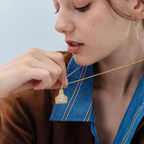 KissYan Western Cowgirl Initial Necklace for Men Women, 14K Gold Plated Cowboy Letter Pendant Necklace Handmade CowTag Two-Toned Jewelry Gift3