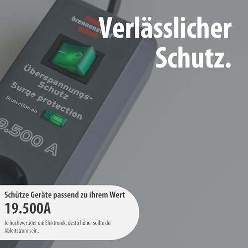 Brennenstuhl Secure-Tec Steckdosenleiste 6-Fach mit Überspannungsschutz (Mehrfachsteckdose mit 2m Kabel und Schalter, Engineered in Germany) grau