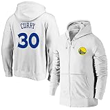 Sudadera Casual Baloncesto Unisex Warriors Blanco Sudaderas Hombre NBA Casual Manga Larga Cremallera Cardigan,XL