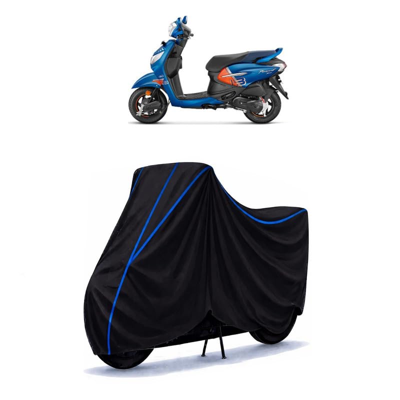 Image of Scooty Cover Water Resistant for Pleasure BS6 | Universal Scooter & Bike Cover | Heavy Duty UV Dust, Rain & Scratch Protection | Elastic Fit All Weather Indoor Outdoor | Black with Blue Piping