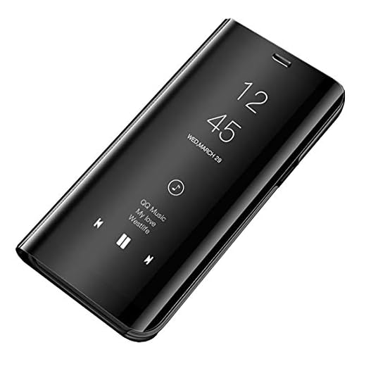 Kompatibel för Huawei P10 Plus fodral mobilskal, spegel PU läder flip fodral med stativ klar visning Slim Stand Anti-Shock-PC-fodral skydd skyddsfodral för Huawei P10 Plus, svart, M