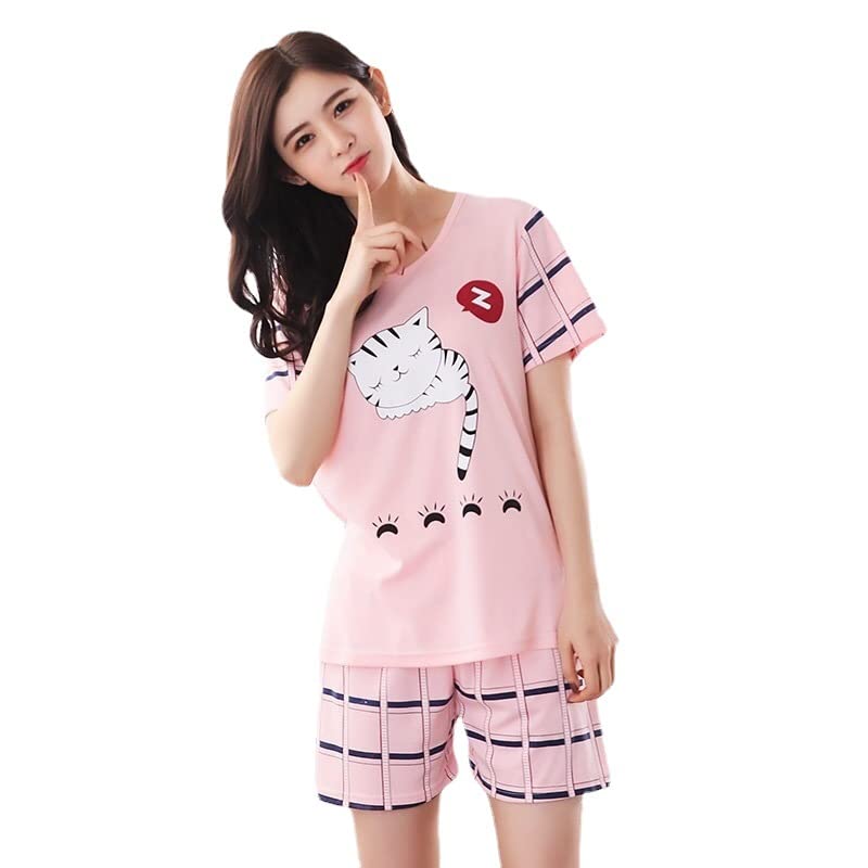 Conjunto de Pijama para Mujer, Pijama de Invierno para Mujer, Pijama de Dibujos Animados, Pijama Estampado para Mujer, Manga Larga, Lindo, Ropa de Dormir Casual, Manga Corta., XL