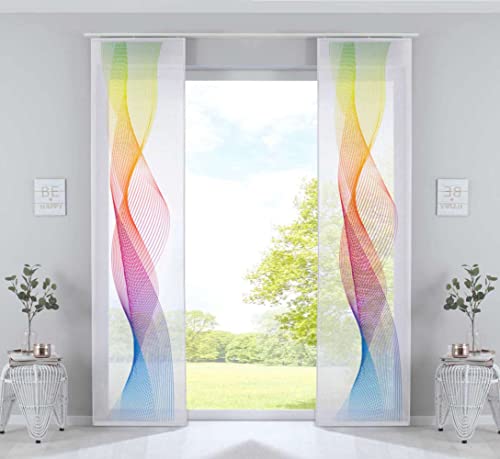 Gardinenbox 2er Set Schiebegardinen Flächenvorhänge »Izmir« HxB 245x60 cm Welle Bunt Voile Halbtransparent Paneelwagen Beschwerungsstange, 2022400-2