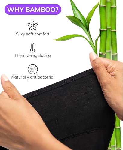 Image of Nushu Lace Hipster Period Panty for Women & Girls - Leak Proof & Reusable Underwear - for Super Heavy Flow, Absorbs Up to 6 Pads - 12-24hrs Protection, Bamboo Fabric Panty - Black