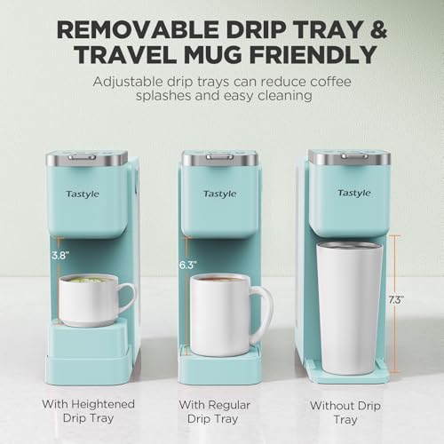 Image of Tastyle 330MF Single Serve Coffee Maker with Built-in Detachable Milk Frother, Iced and Hot Coffee Machine for K Cup & Grounds, 40oz Removable Water Reservoir, 6 Cup Sizes, Fits 7.3 inch Travel Mug, Teal