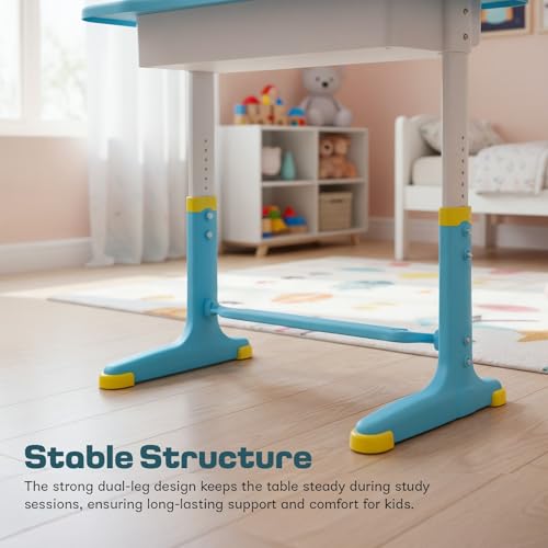 Image of BAYBEE Study Table with Chair for Kids 2+ Years Boys & Girls | 3 Level Height Adjustable Baby Desk Table Set | Ergonomic Kids Table Desk Chair with Book Storage, Tablet, Pen & Bottle Holder (Blue)