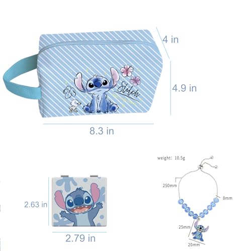 Stitch Travel Cosmetic Bag + Double Sided Cosmetic Mirror+Stitch Bracelet,.Large Capacity PU Bag. Stitch Stuff Gift. Foldable Makeup Accessories are Perfect Gifts for Girls and Women - Image 3