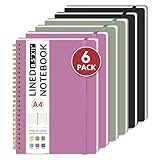 Taja Spiral Lined Notebook, 8.5'x11' Notebooks for Work, 6 Pack, Large A4 Journal for Women & Men, College Ruled Journaling Notebook for Writing, 6 Pcs, Plastic Cover Spiral Journal, Multi