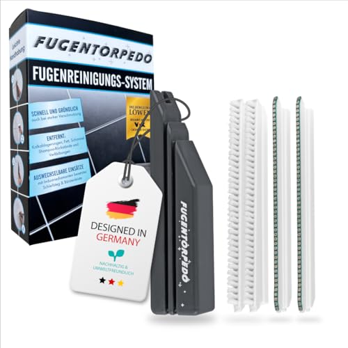 Fugentorpedo XL Fugenbürsten Set Fliesenfugenreiniger für Bad Küche & WC mit Griff 2 x 3mm Schleifstege & 2 Bürsten Fugenreiniger gegen Kalk Fett & Verfärbungen