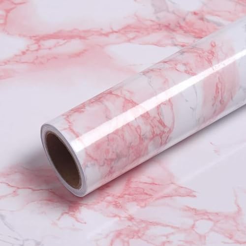 Image of Kitchen Cabinets Marble Wallpaper Roll for Home & Kitchen Decor - Oil Proof Waterproof Self Adhesive Wall Paper Sticker for Floor Tiles, Countertop, Cupboard, Drawer (60 * 200 cm) (Pink, 3)