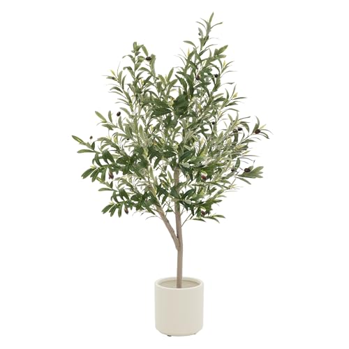 ML-Design Olivo Artificial 150 cm Decorativo, Planta Falsa Grande con Tronco de Madera Natural, Hojas de Tela y Frutos de Plástico de Interior/Exterior, Árbol Ornamental Realista para Salón Oficina